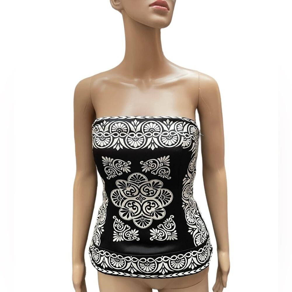 White House Black Market Bustier 4 Mandala Gothic Punk Built In Cups Boned Black